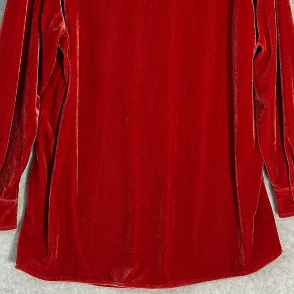 Soft Surroundings Sz L Red‎ Velvet Boyfriend Button Front Tunic Blouse Collared - Picture 11 of 12